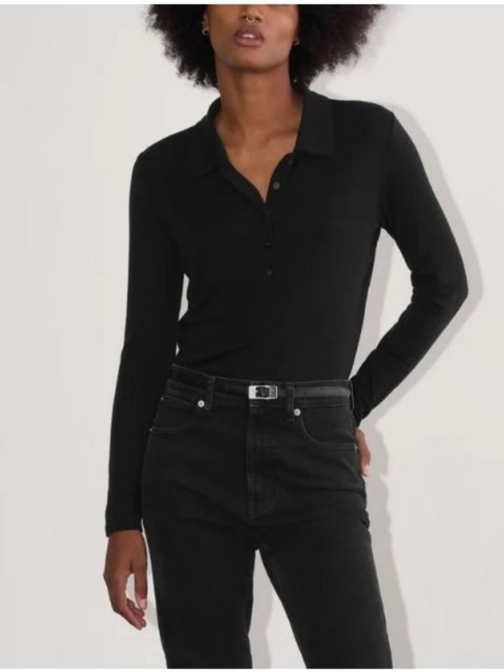 Everlane The Henley in Butterluxe Black Long Sleeve Size Small NWT